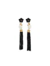 Of Rare Origin 18k Yellow Gold Hand-flower Tassel Earrings In Black