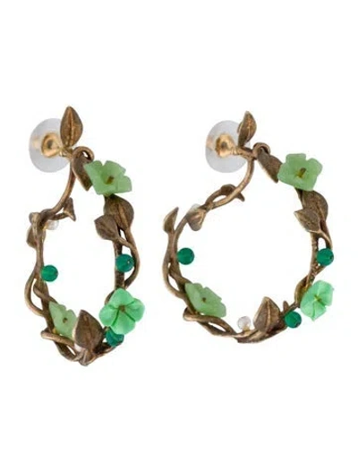 Pre-owned Of Rare Origin Pearl, Resin & Dyed Chalcedony Mini Flower Whirl Hoop Earrings In Multi