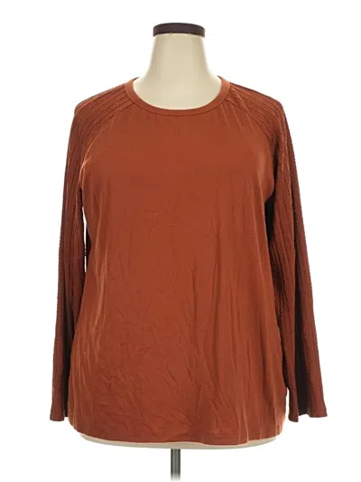 Pre-owned Ofeefan Long Sleeve Top Brown Crew Neck Tops