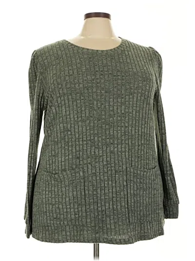 Pre-owned Ofeefan Long Sleeve Top Green Boatneck Tops
