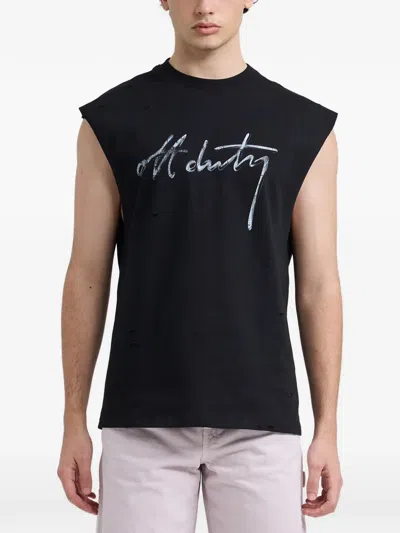 Off Duty Destroyed Muscle Tank In Black