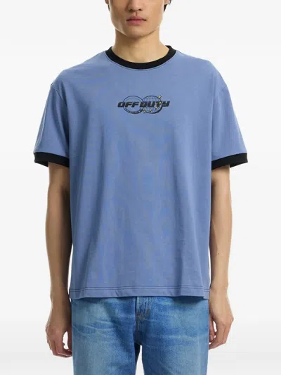 Off Duty Logo-print Ringer T-shirt In Blue