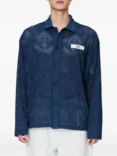 Off Duty Nauru Geometric-perforated Logo-patch Shirt In Blue