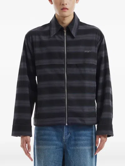 Off Duty Swey Striped Zip Overshirt In Black