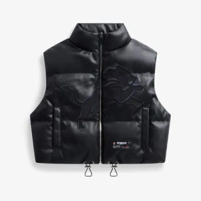Off Season Black Detroit Lions Faux Leather Cropped Puffer Vest