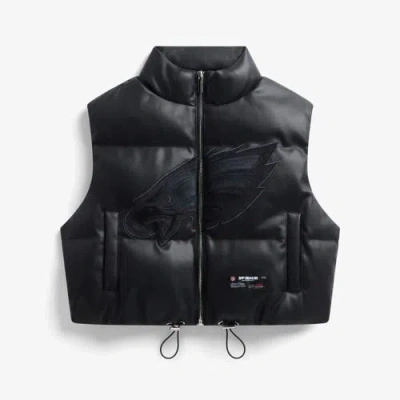 Off Season Black Philadelphia Eagles Faux Leather Cropped Puffer Vest