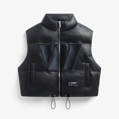 Off Season Black Washington Commanders Faux Leather Cropped Puffer Vest
