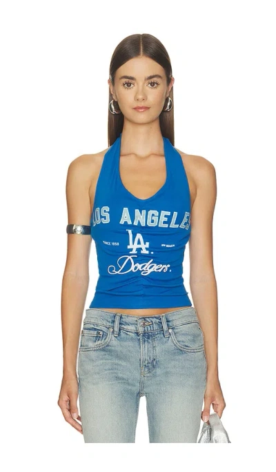 Off Season La Dodgers Ruched Halter Top In Blue