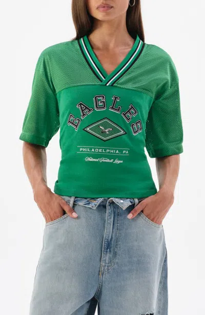 Off Season San Francisco 49ers Graphic V-neck Lace Back T-shirt In Green