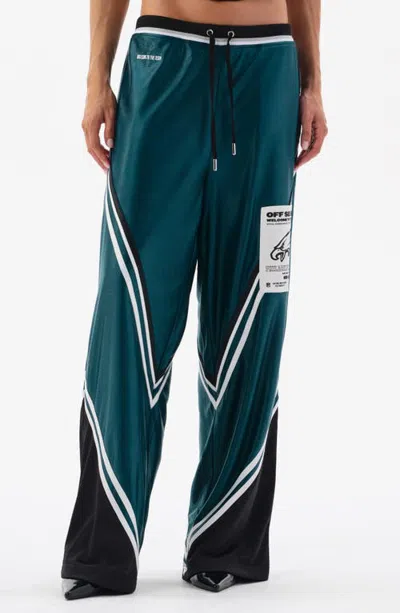 Off Season Shiny Tricot Chevron Track Pants In Green