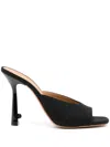 Off-white Pointed Linen Blend Lollipop Mules Heel 11 Cm In Black