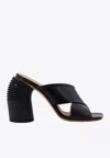 Off-white Leather Criss Cross Spring Mules With Statement Heel 10 Cm In Black