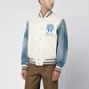 Off-white Ivory Bomber Jacket With Denim Sleeves In White