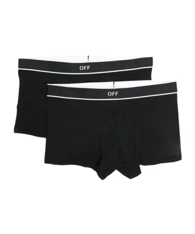 Off-white 2 Pack Logo Waistband Straight Hem Briefs In Black