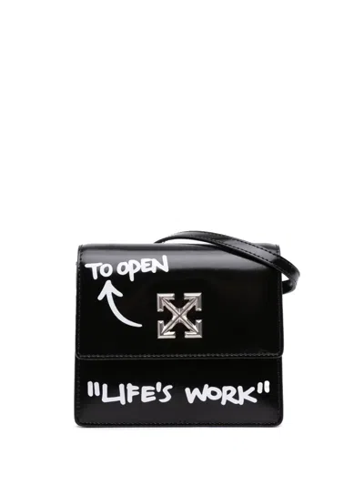 Pre-owned Off-white 2019-2025 Glazed Calfskin Life's Work Jitney 0.7 Bag Crossbody Bag In Black