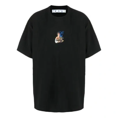 Off-white 21ss Painting Blue Arrow Cartoon Short Sleeve Loose Fit Black