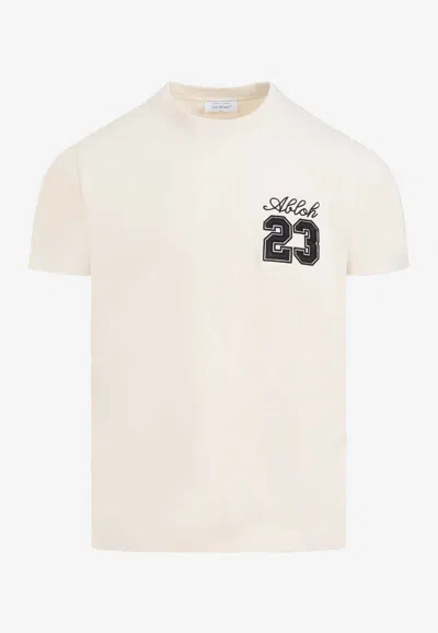 Off-white 23 Logo-embroidered Cotton T-shirt In Neutrals