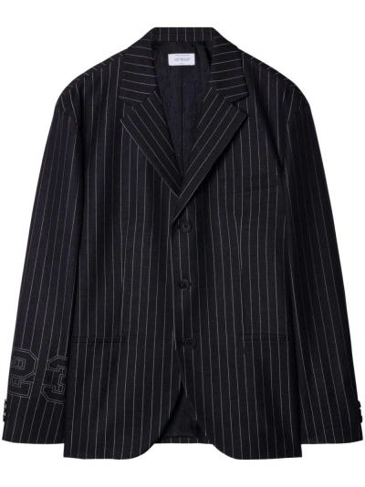 Off-white 23 Pinstriped Slim Wool Jacket In Black