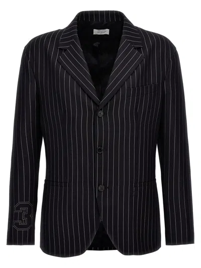 Off-white 23-print Pinstriped Straight Hem Blazer In Blue