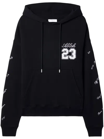 Off-white Embroidered Brushed Cotton Hoodie In Black