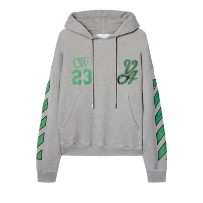 Pre-owned Off-white 23 Varsity Skate Hoodie 'melange Grey/college Green'