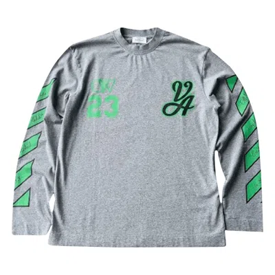 Pre-owned Off-white 23 Varsity Skate Long-sleeve Tee 'melange Grey/college Green' | Men's Size L