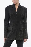 Off-white 3-button Bling Blazer With Degradè Rhinestones In Black