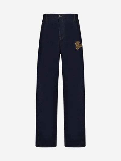 Off-white Baggy Tapered Jeans In Blue,gold