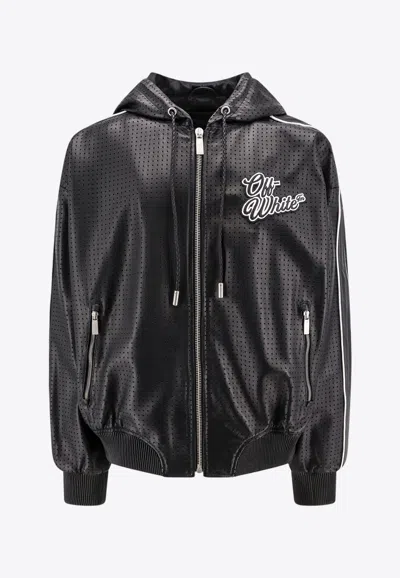 Off-white Perforated Leather Jacket With Frontal Logo Patch In Black