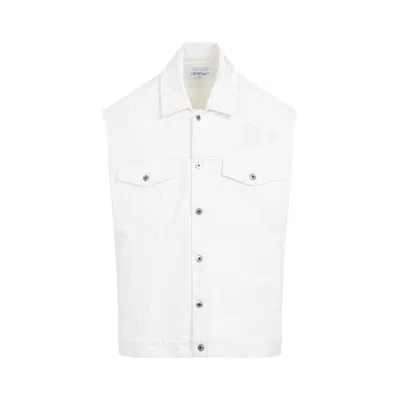 Off-white 90s Logo Embroidered Denim Vest In White