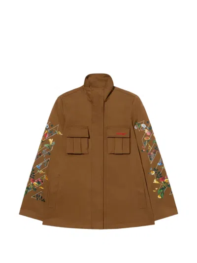 Off-white Aarrow Floral Twill Jacket In Brown