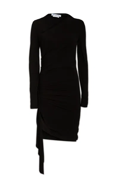 Off-white Vi-crepe Draped Mini Dress In Black