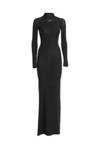 Off-white Omen's Flower Long Dress With Embroidered Design In Black