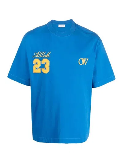 Off-white Logo Printed Crewneck T-shirt In Blue
