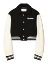 Off-white Varsity Cropped Bomber Jacket In White