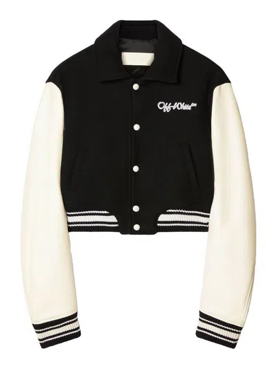 Off-white Varsity Cropped Bomber Jacket In Multicolor