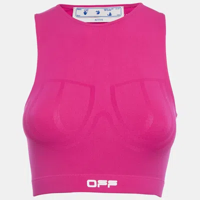 Pre-owned Off-white Active Pink Logo Print Jersey Crop Top Xs