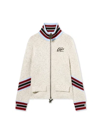 Off-white African Cot Bouclé Zip Cardigan In Multi