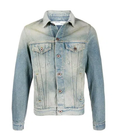 Off-white Airport Tape Denim Jacket In Gray