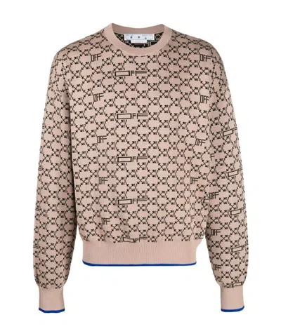 Off-white All-over Monogram Crew Neck Jumper In Nude