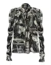 Off-white X-ray Chiffon Smocked Zip-front Shirt In Black