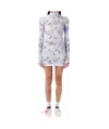 Off-white Light Blue High-neck Mini Dress With Print In White