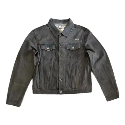 Off-white Alphabet Patterned Turn Down Collar Denim Jacket 'grey' In Black