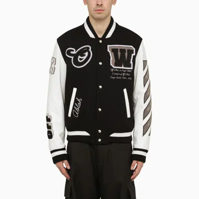 Off-white Off White™ Black And White Wool And Leather Varsity Jacket