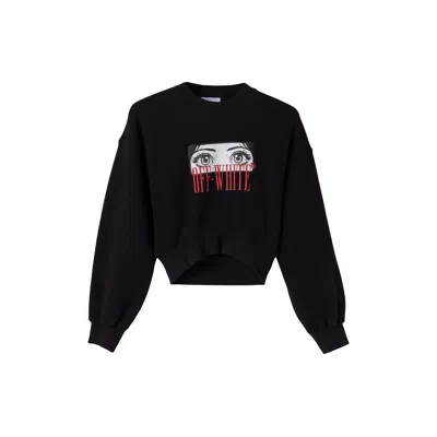 Off-white Anime Eyes Crop Crewneck Swearshirt In Black