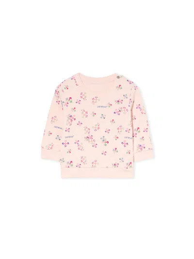 Off-white Kids' Aop Arrow Crewneck Logo Sweatshirt In Pink