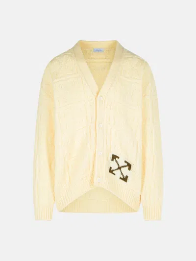 Off-white 'arrow 3d' Cream Wool Cardigan In Yellow
