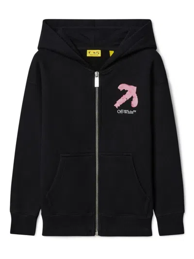 Off-white Kids' Arrow Acrylic Cotton Hoodie In Black