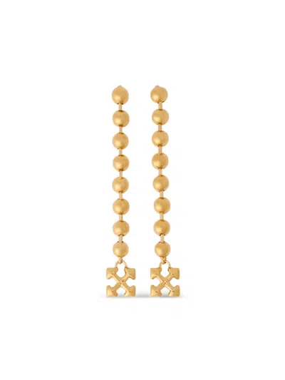 Off-white Arrow-motif Ball-chain Earrings In Gold