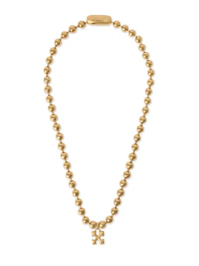 Off-white Arrow Ballchain Necklace In Gold